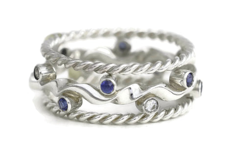 Kelp Forest Ring (Sapphire) with Rope Twist Adornments - Silver